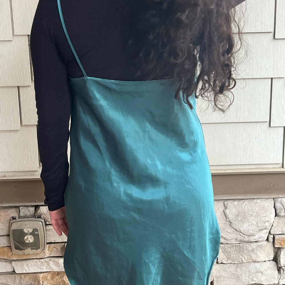 Silky Slip Mini Dress in Teal - Picture 5 of 5